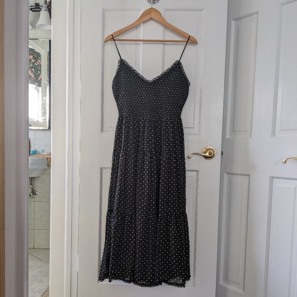 Aritzia Wilfred Tempest midi dress black with white polka dots